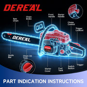 63cc Gas Chainsaw with 20 Inch Bar for Tree Cutting & Property Maintenance - DEREAL - Chainsawdeck
