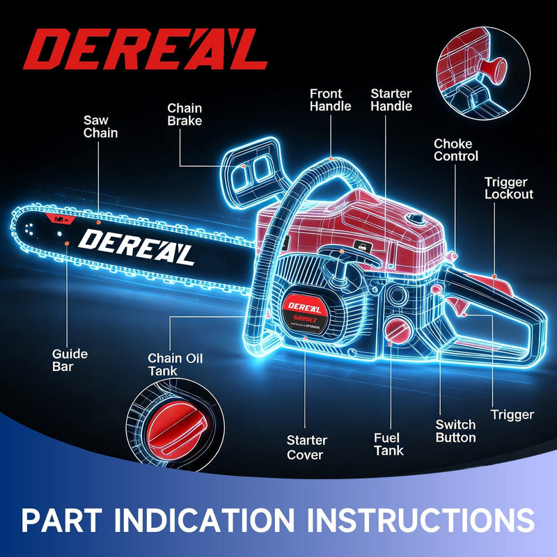 63cc Gas Chainsaw with 20 Inch Bar for Tree Cutting & Property Maintenance - DEREAL - Chainsawdeck