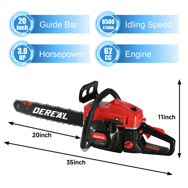 63cc Gas Chainsaw with 20 Inch Bar for Tree Cutting & Property Maintenance - DEREAL - Chainsawdeck