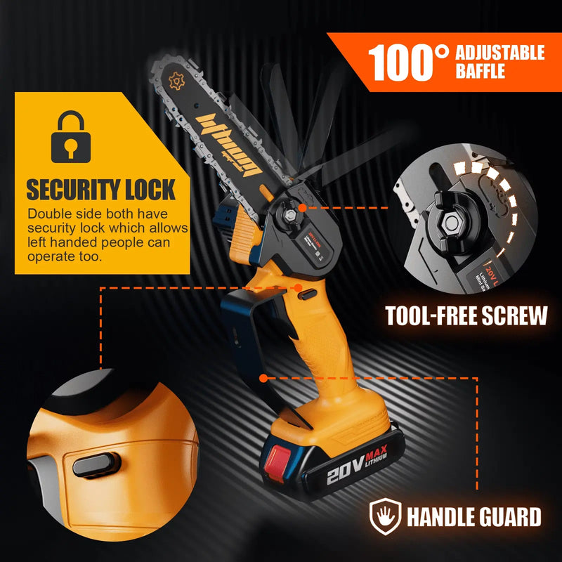 Vetoper Mini Chainsaw 6-inch with 2 Batteries Cordless Handheld Small Chain Saw for Tree Branch Wood Cutting(3 Chains)