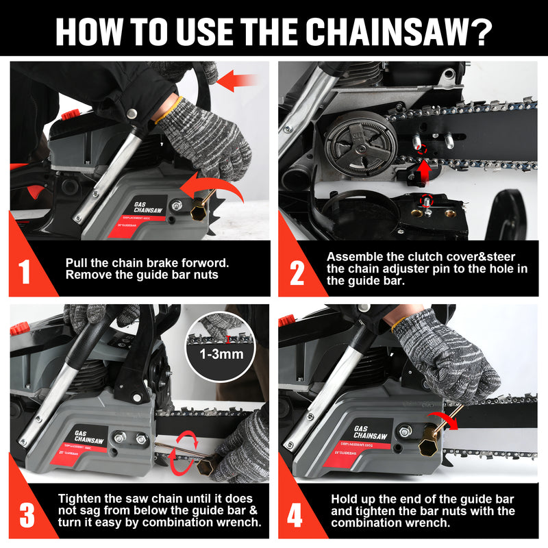 63cc Gas Chainsaw with 20 Inch Bar for Firewood Cutting & Tree Trimming-ACEHOLD