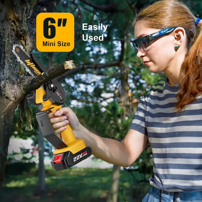 Vetoper Mini Chainsaw 6-inch with 2 Batteries Cordless Handheld Small Chain Saw for Tree Branch Wood Cutting(3 Chains)