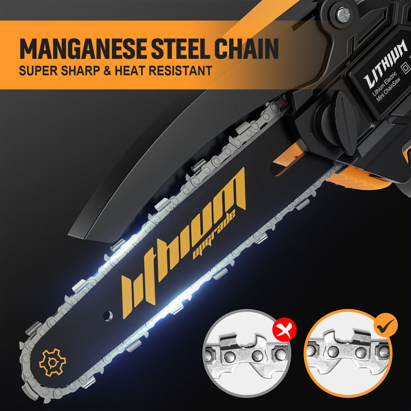 Mini Chainsaw 2 Batteries 2 Chains, Portable 6in Cordless Chainsaws Handheld Pruning Shears Chain Saws for Tree Branches, Courtyard, Household, Garden