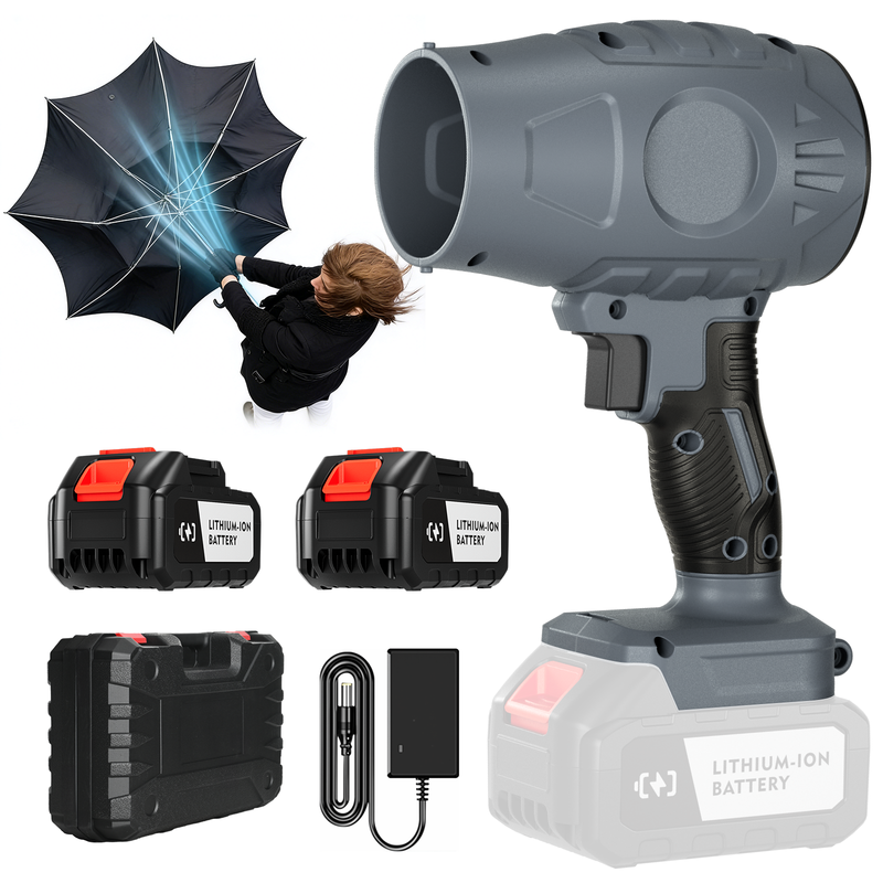 Brushless Cordless Leaf Blower 2 Batteries, Portable Dust Cleaner Handheld Blower Air Duster for Patio Cleaning, Lawn Care, Drying, Camping Gray