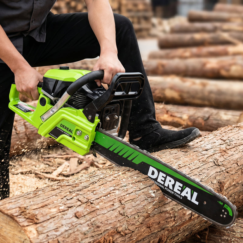 DEREAL 20" 62CC 2-Stroke Gas Chainsaw, Heavy-Duty Gas Powered Wood Cutting Saw with Automatic Oiler & Easy Start for Farm & Home Use 620XP Green