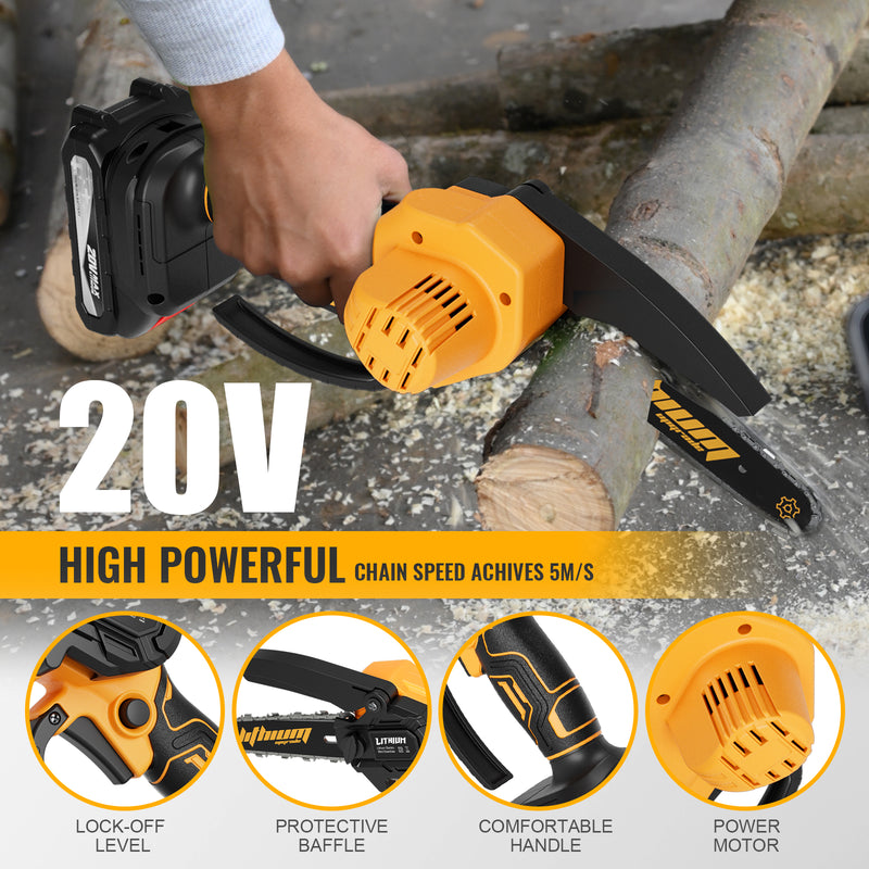 Mini Chainsaw 2 Batteries 2 Chains, Portable 6in Cordless Chainsaws Handheld Pruning Shears Chain Saws for Tree Branches, Courtyard, Household, Garden