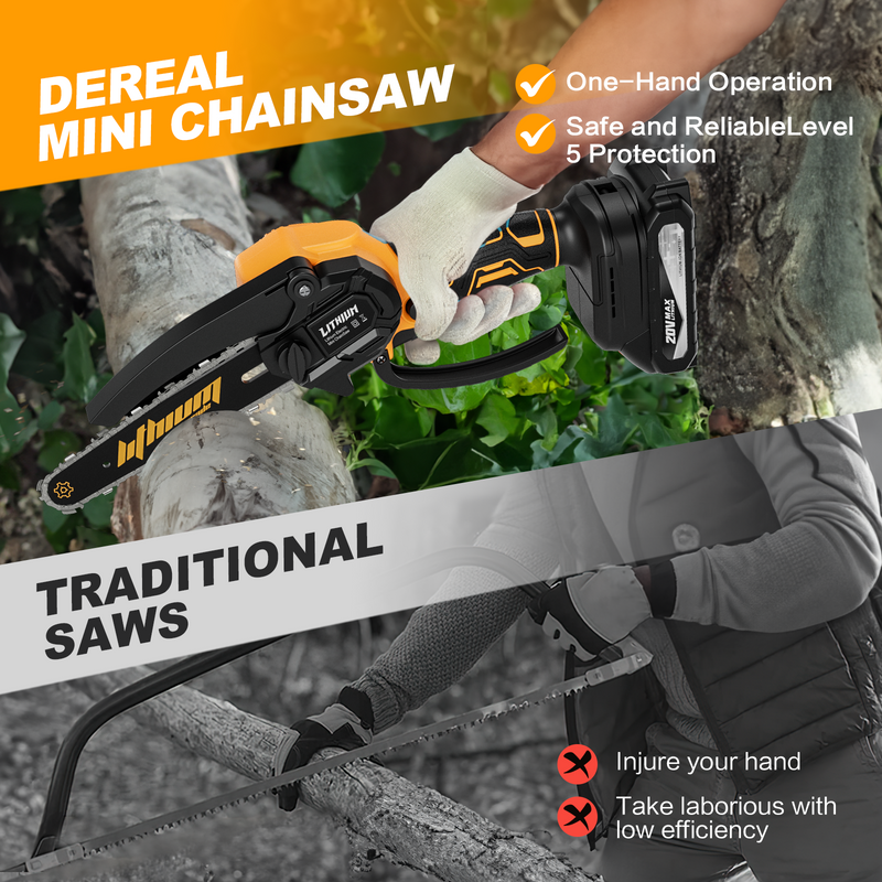 Mini Chainsaw 2 Batteries 2 Chains, Portable 6in Cordless Chainsaws Handheld Pruning Shears Chain Saws for Tree Branches, Courtyard, Household, Garden
