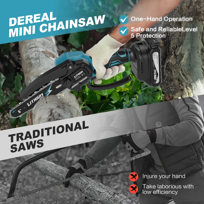 Vetoper Mini Chainsaw 2 Batteries 2 Chains, Portable Electric Chainsaws 6-inch Cordless Handheld Chain Saw, Pruning Shears Chain Saws for Tree Branches, Courtyard, Household and Garden Blue