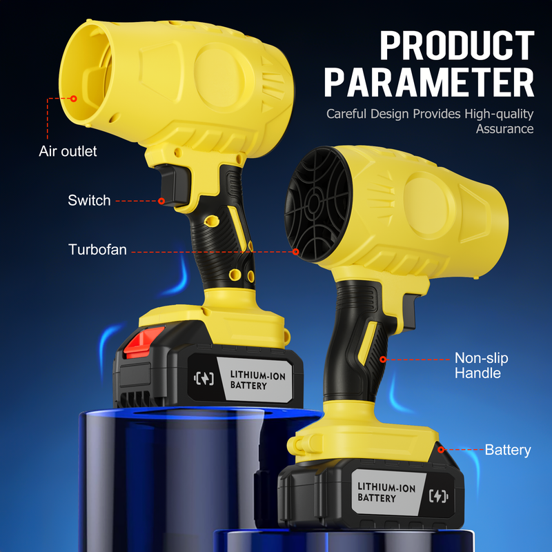 Brushless Cordless Leaf Blower 2 Batteries, Portable Dust Cleaner Handheld Blower Air Duster for Patio Cleaning, Lawn Care, Drying, Camping Yellow