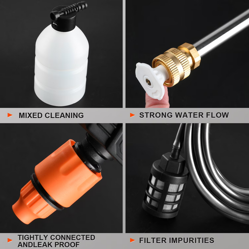 Cordless Pressure Washer 21V 2*Batteries Powered Portable Handheld for Car, Floor, Wall, Fence & Yard Cleaning - Home & Outdoor Use