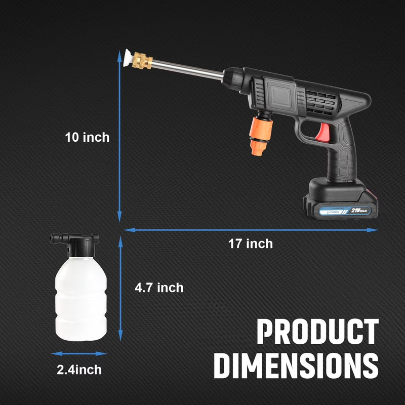 Cordless Pressure Washer 21V 2*Batteries Powered Portable Handheld for Car, Floor, Wall, Fence & Yard Cleaning - Home & Outdoor Use