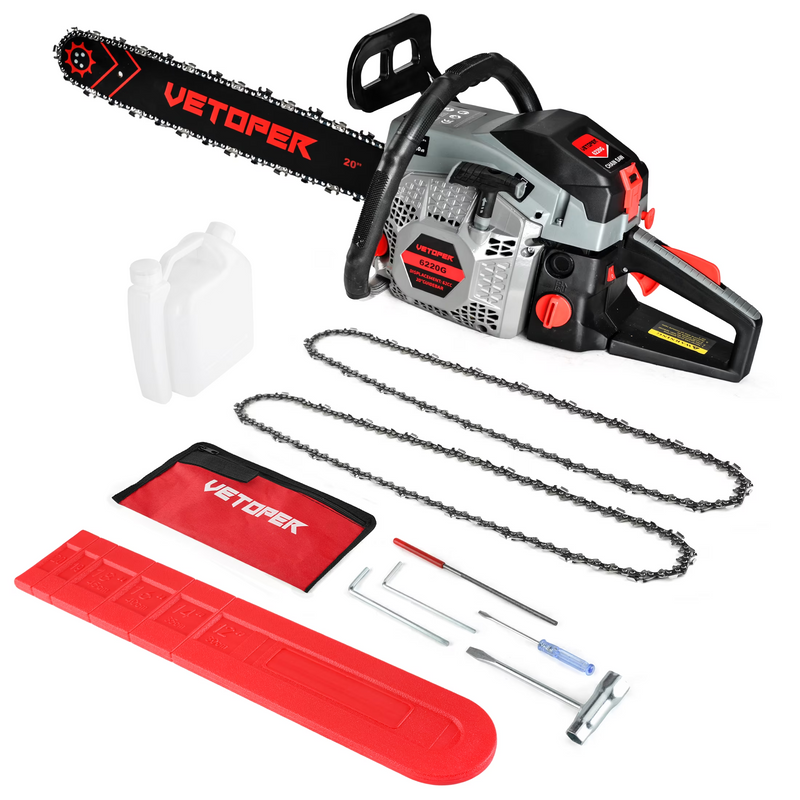 Vetoper Gas Chainsaw 20in. 3.4HP Gas Powered Chainsaw 2-Cycle Handheld Chain Saw for Garden/Patio/Farm 6220G(Two Chains)