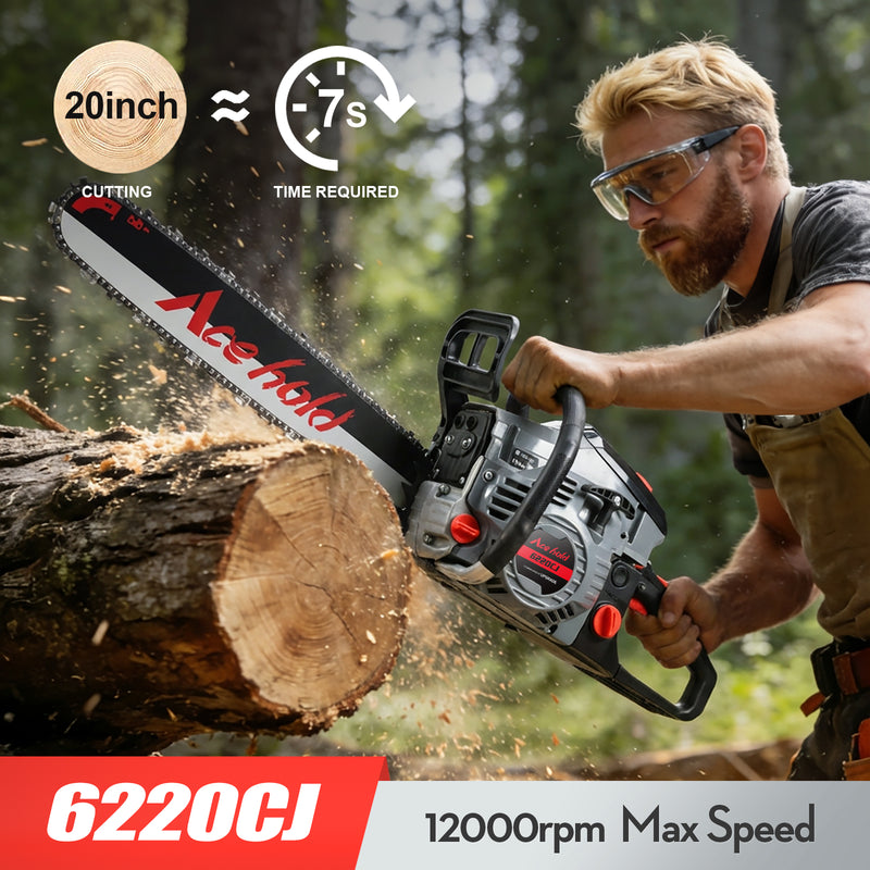 63cc Gas Chainsaw with 20 Inch Bar for Firewood Cutting & Tree Trimming-ACEHOLD