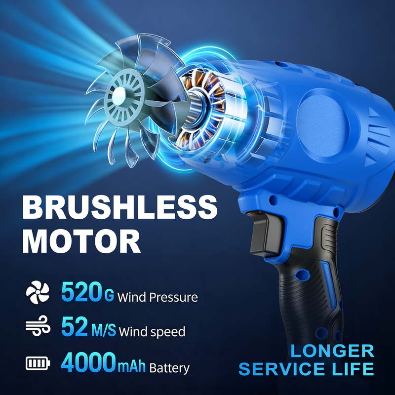 Brushless Cordless Leaf Blower 2 Batteries, Portable Dust Cleaner Handheld Blower Air Duster for Patio Cleaning, Lawn Care, Drying, Camping Blue