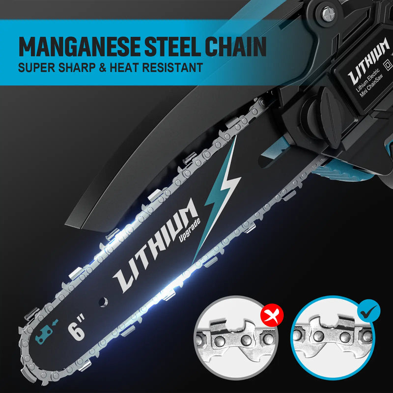 Vetoper Mini Chainsaw 2 Batteries 2 Chains, Portable Electric Chainsaws 6-inch Cordless Handheld Chain Saw, Pruning Shears Chain Saws for Tree Branches, Courtyard, Household and Garden Blue