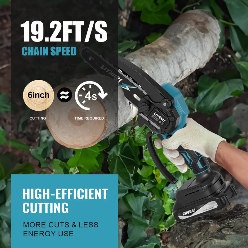 Vetoper Mini Chainsaw 2 Batteries 2 Chains, Portable Electric Chainsaws 6-inch Cordless Handheld Chain Saw, Pruning Shears Chain Saws for Tree Branches, Courtyard, Household and Garden Blue